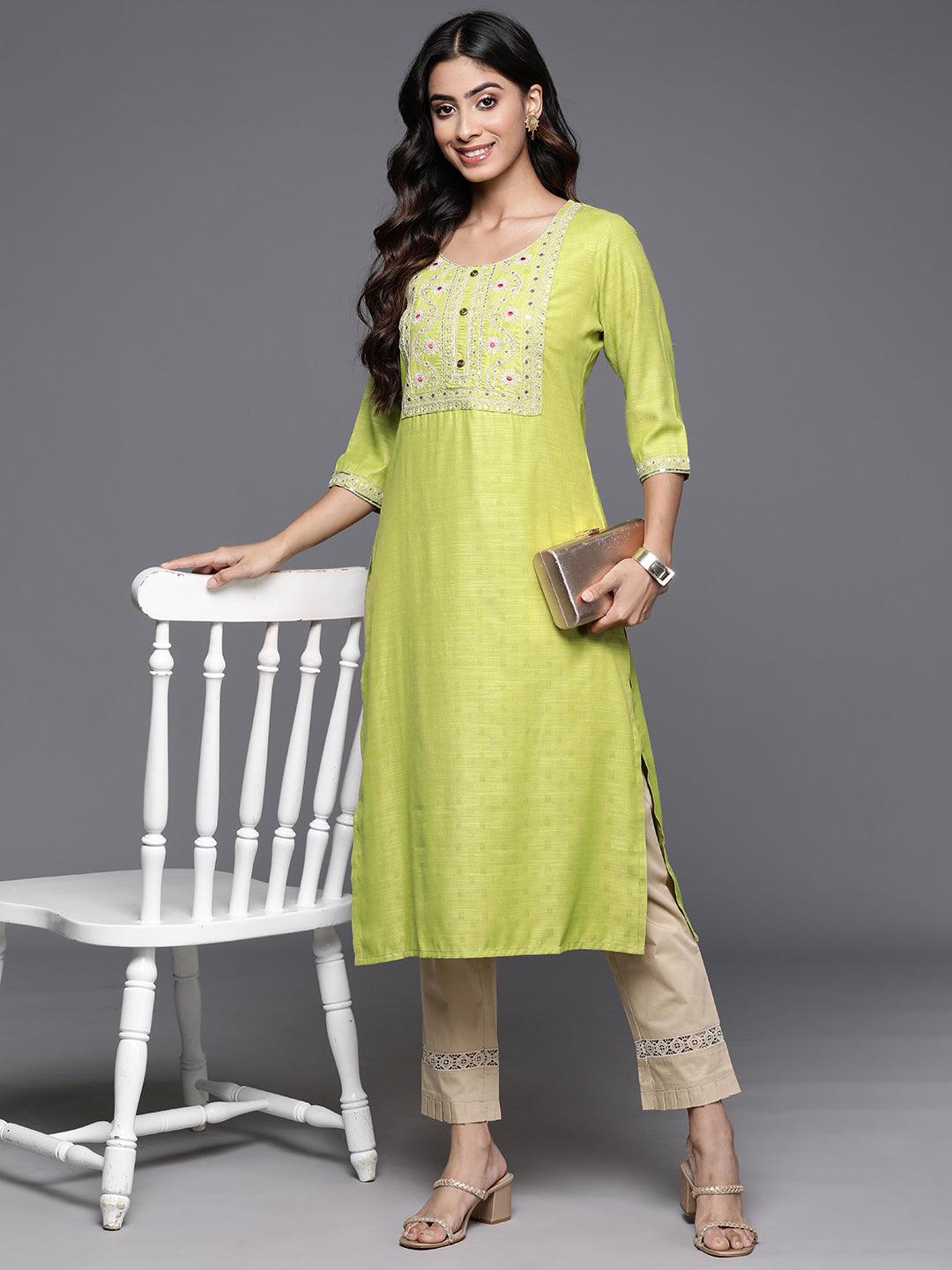 Green Yoke Design Rayon Straight Kurta - ShopLibas 