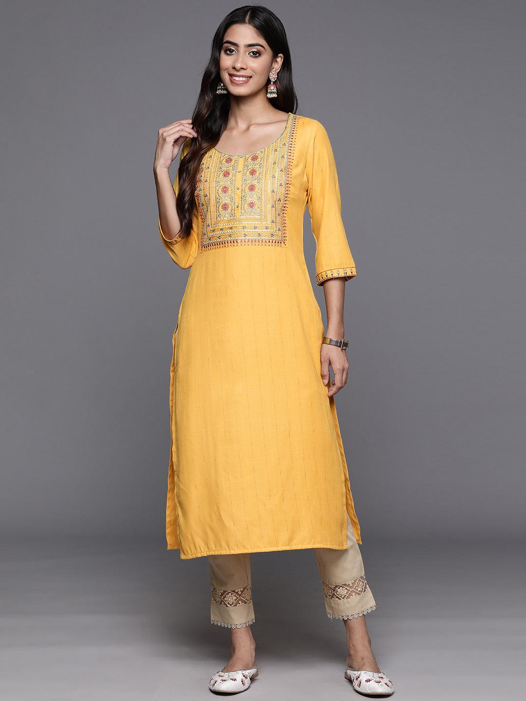 Yellow Yoke Design Rayon Straight Kurta - ShopLibas 