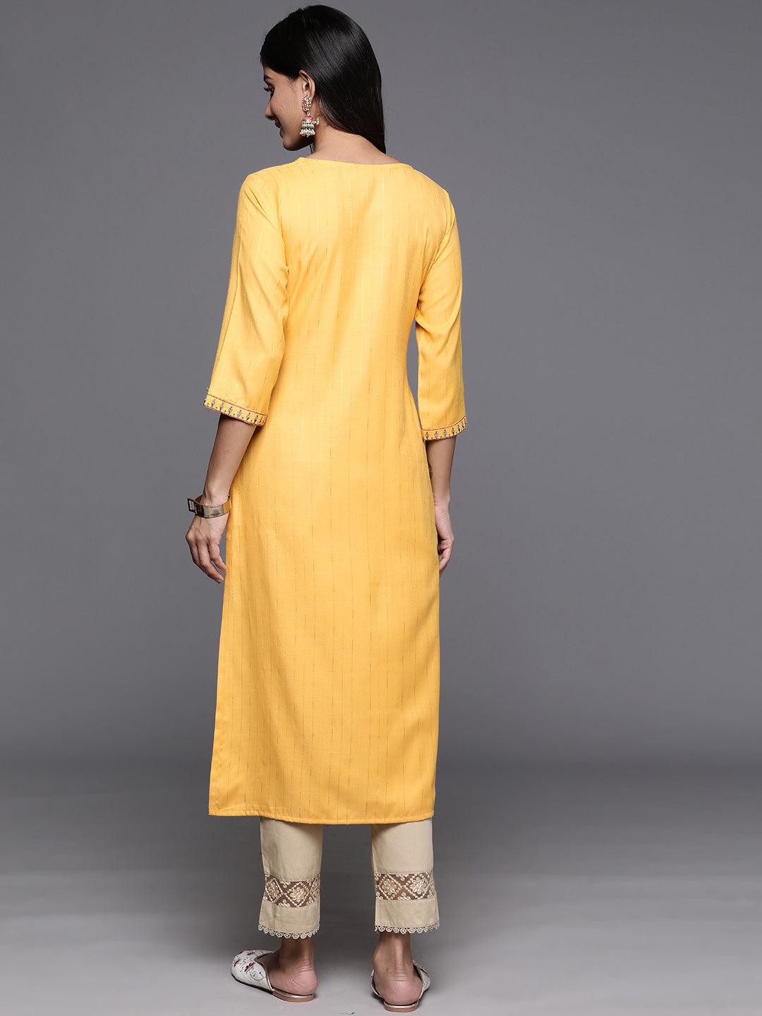 Yellow Yoke Design Rayon Straight Kurta - ShopLibas 