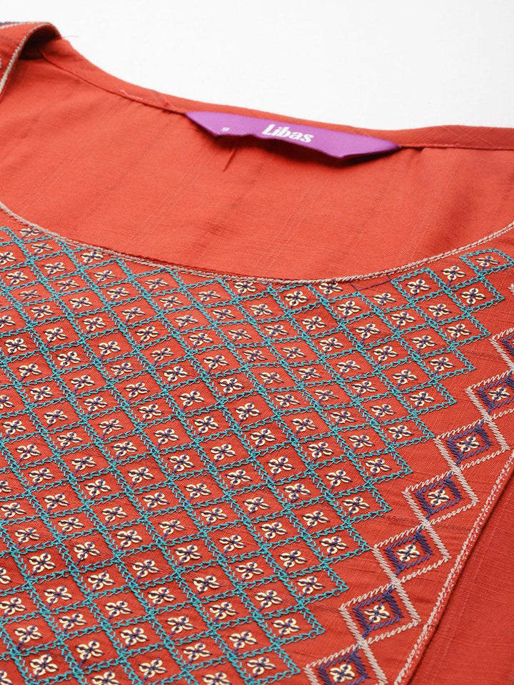 Rust Yoke Design Rayon Straight Kurta