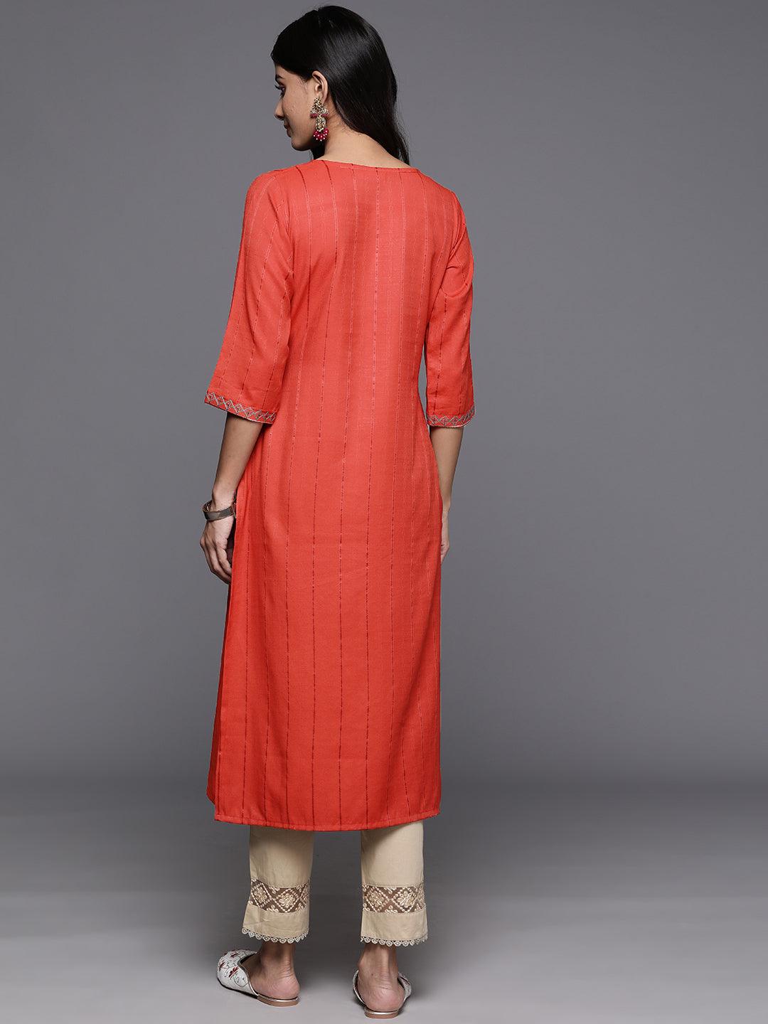 Rust Yoke Design Rayon Straight Kurta - ShopLibas 