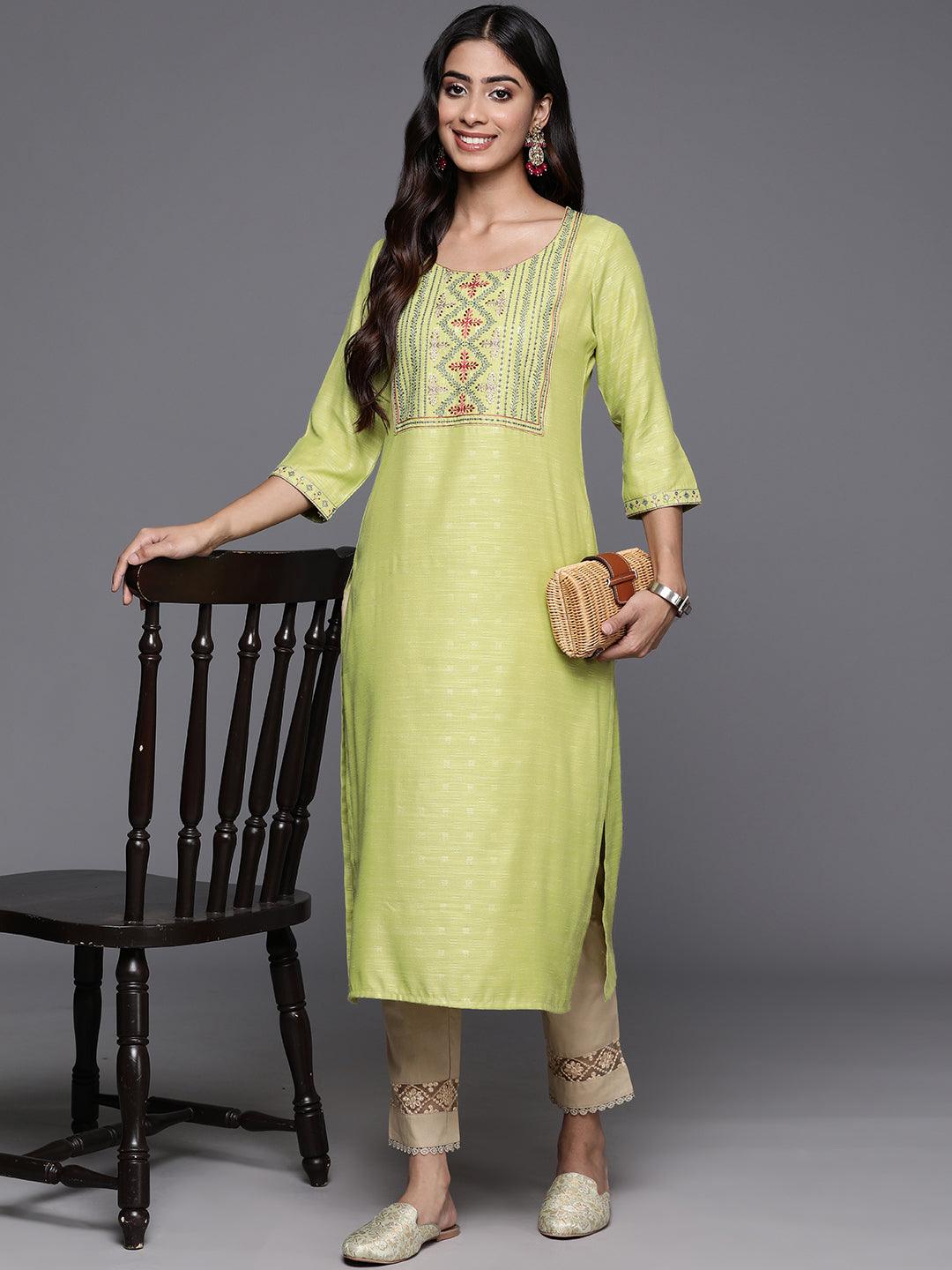 Green Yoke Design Rayon Straight Kurta - ShopLibas