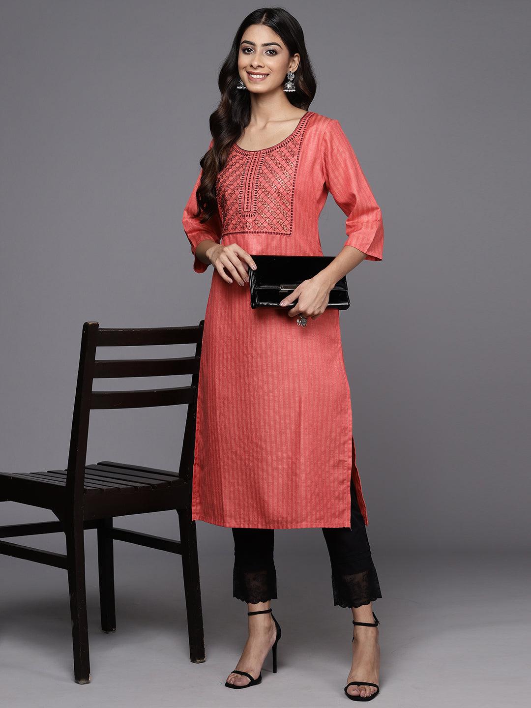 Pink Yoke Design Cotton Straight Kurta - ShopLibas 