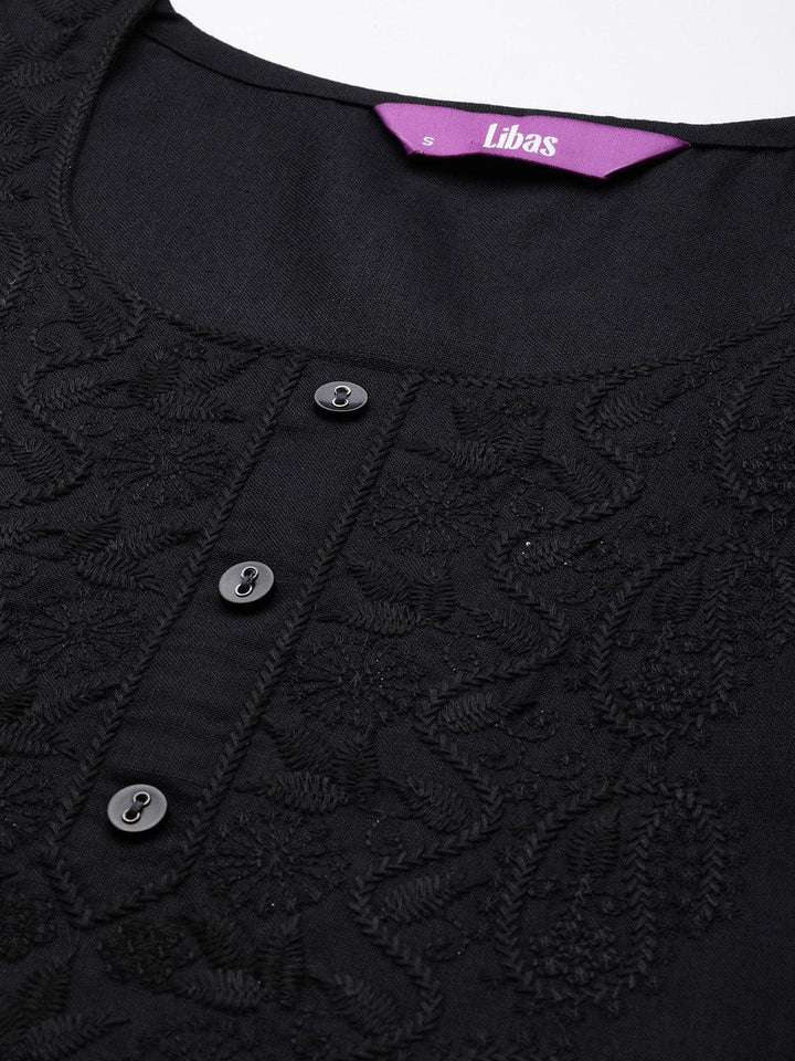 Black Yoke Design Cotton Straight Kurta - ShopLibas