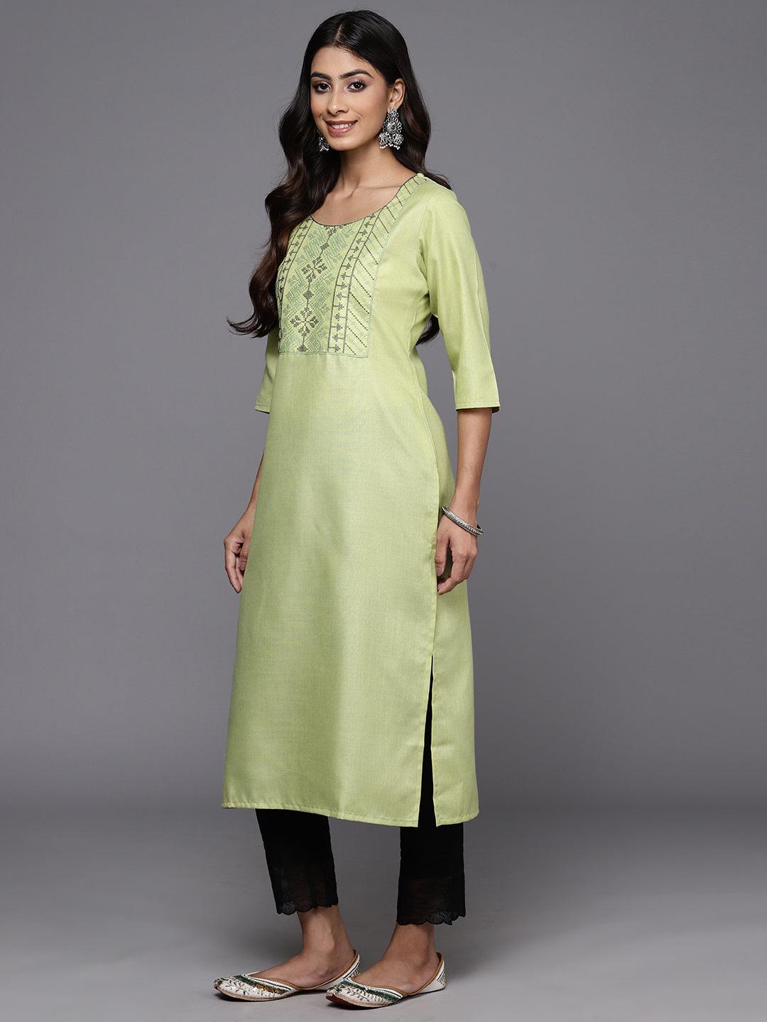 Green Yoke Design Cotton Straight Kurta - ShopLibas 