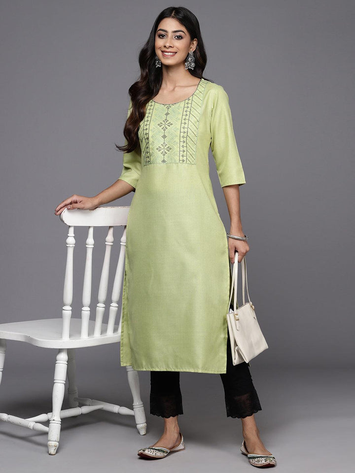 Green Yoke Design Cotton Straight Kurta