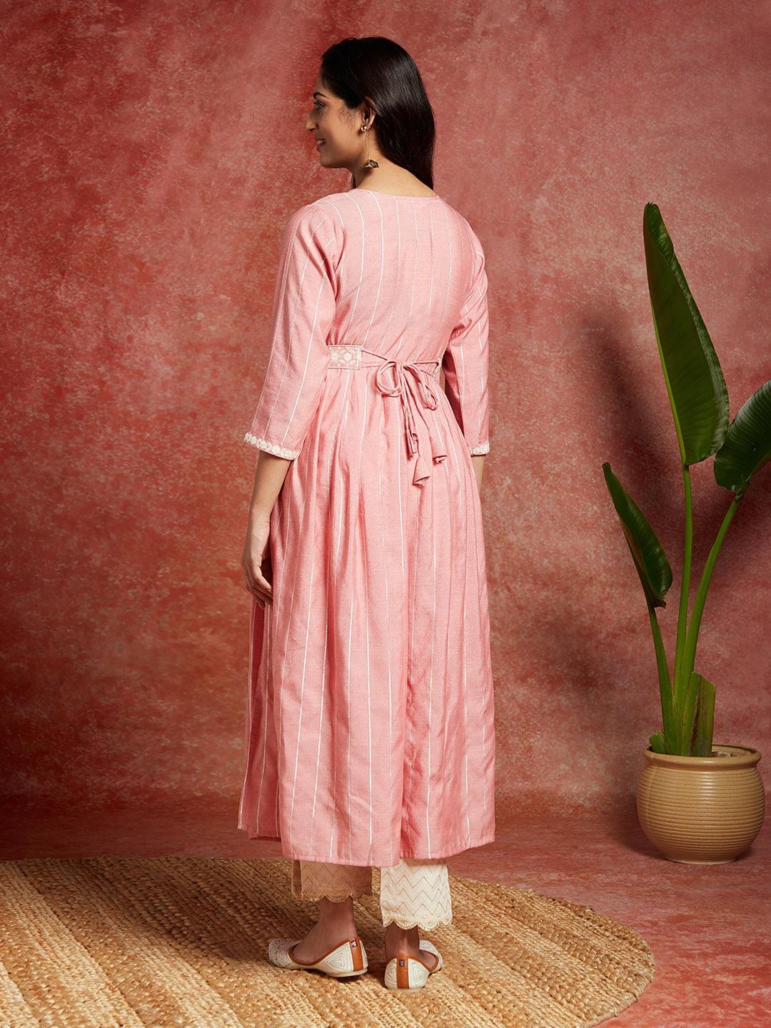 Pink Yoke Design Silk A-Line Kurta - ShopLibas