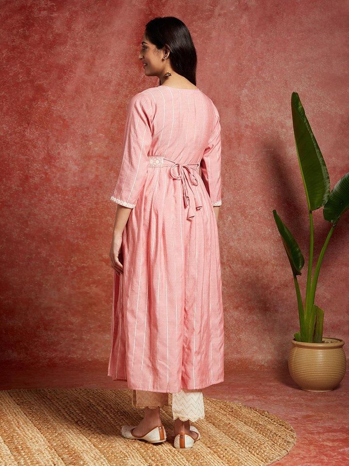 Pink Yoke Design Silk A-Line Kurta - ShopLibas