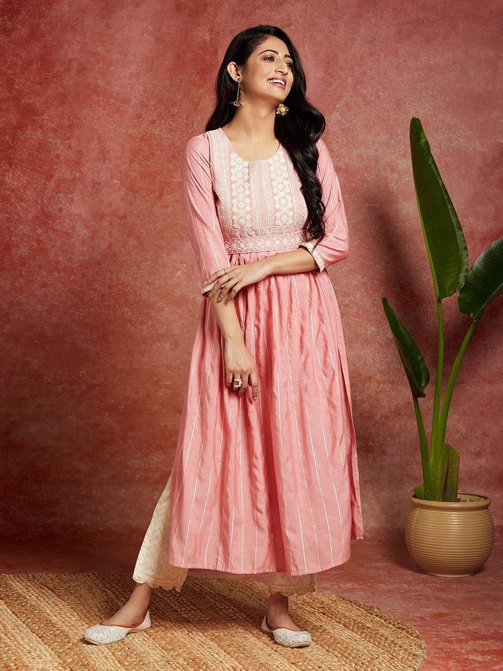 Pink Yoke Design Silk A-Line Kurta - ShopLibas