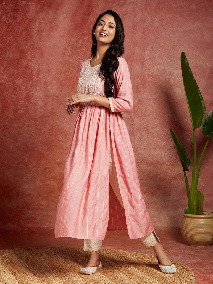 Pink Yoke Design Silk A-Line Kurta - ShopLibas