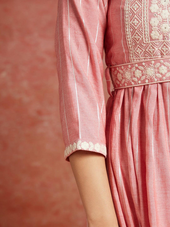 Pink Yoke Design Silk A-Line Kurta - ShopLibas