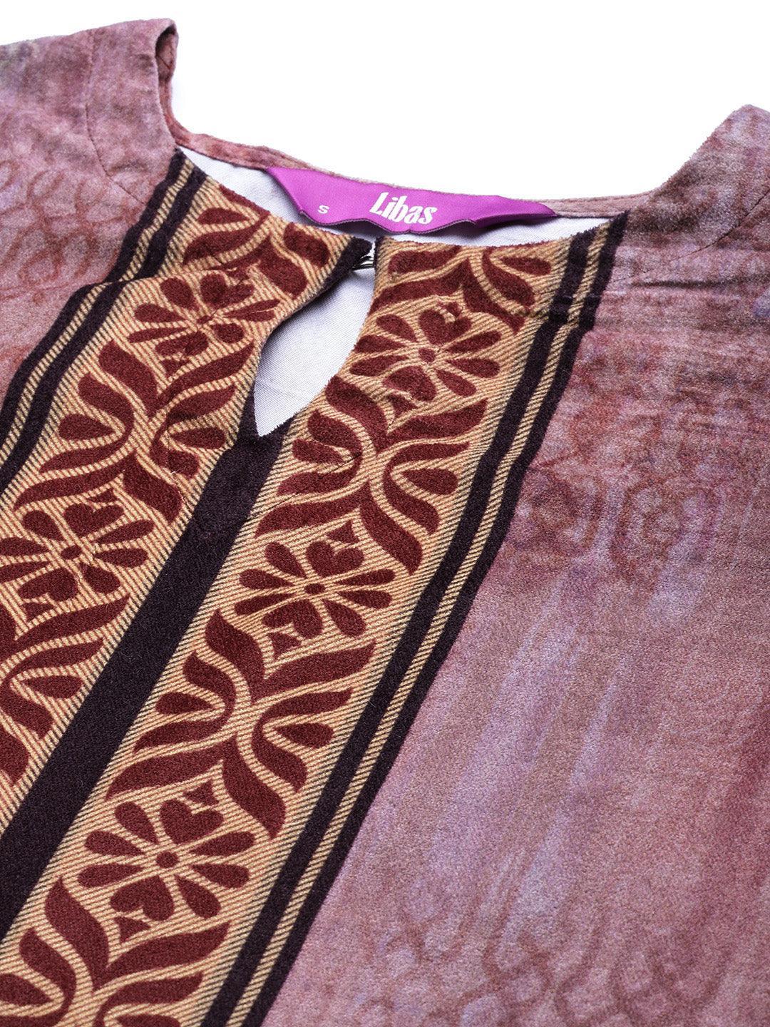 Mauve Printed Velvet Suit Set - ShopLibas 