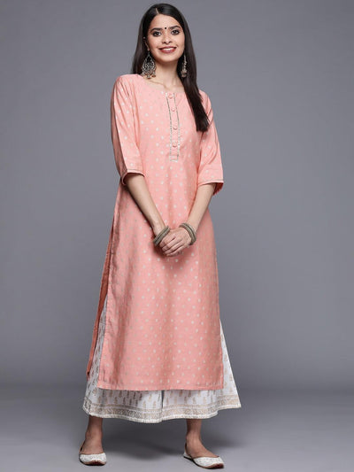 Pink Woven Design Chanderi Silk Kurta - ShopLibas