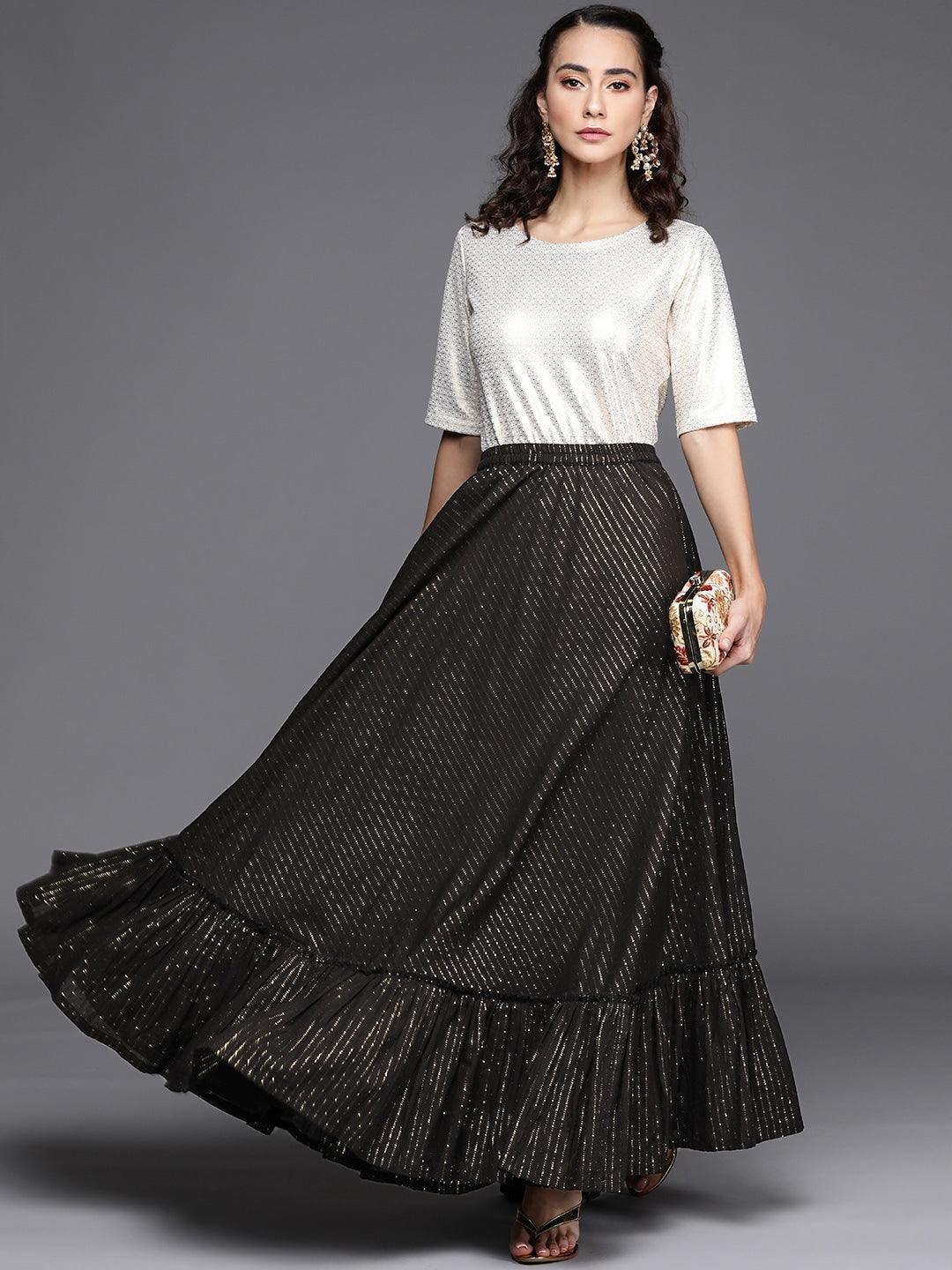 Black Self Design Cotton Skirt - ShopLibas