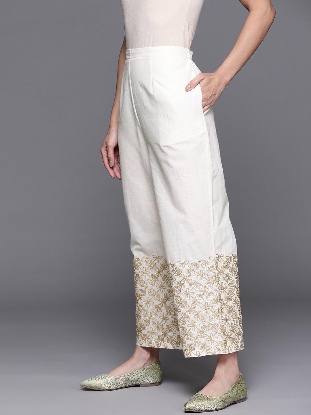 White Hem Design Cotton Palazzos - ShopLibas 