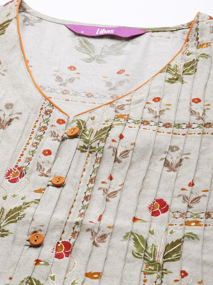 Grey Printed Chanderi Silk Kurta - ShopLibas