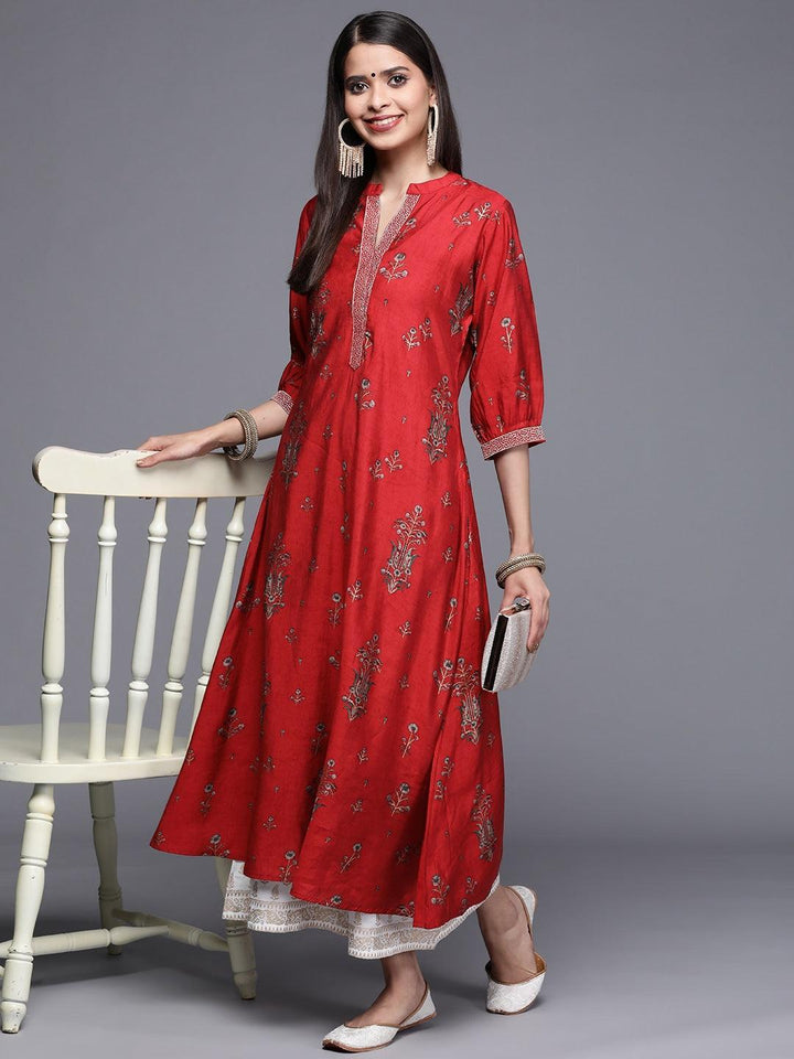 Maroon Printed Chanderi Silk Kurta - ShopLibas