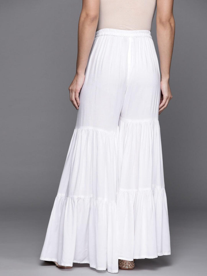 White Solid Rayon Sharara Pants