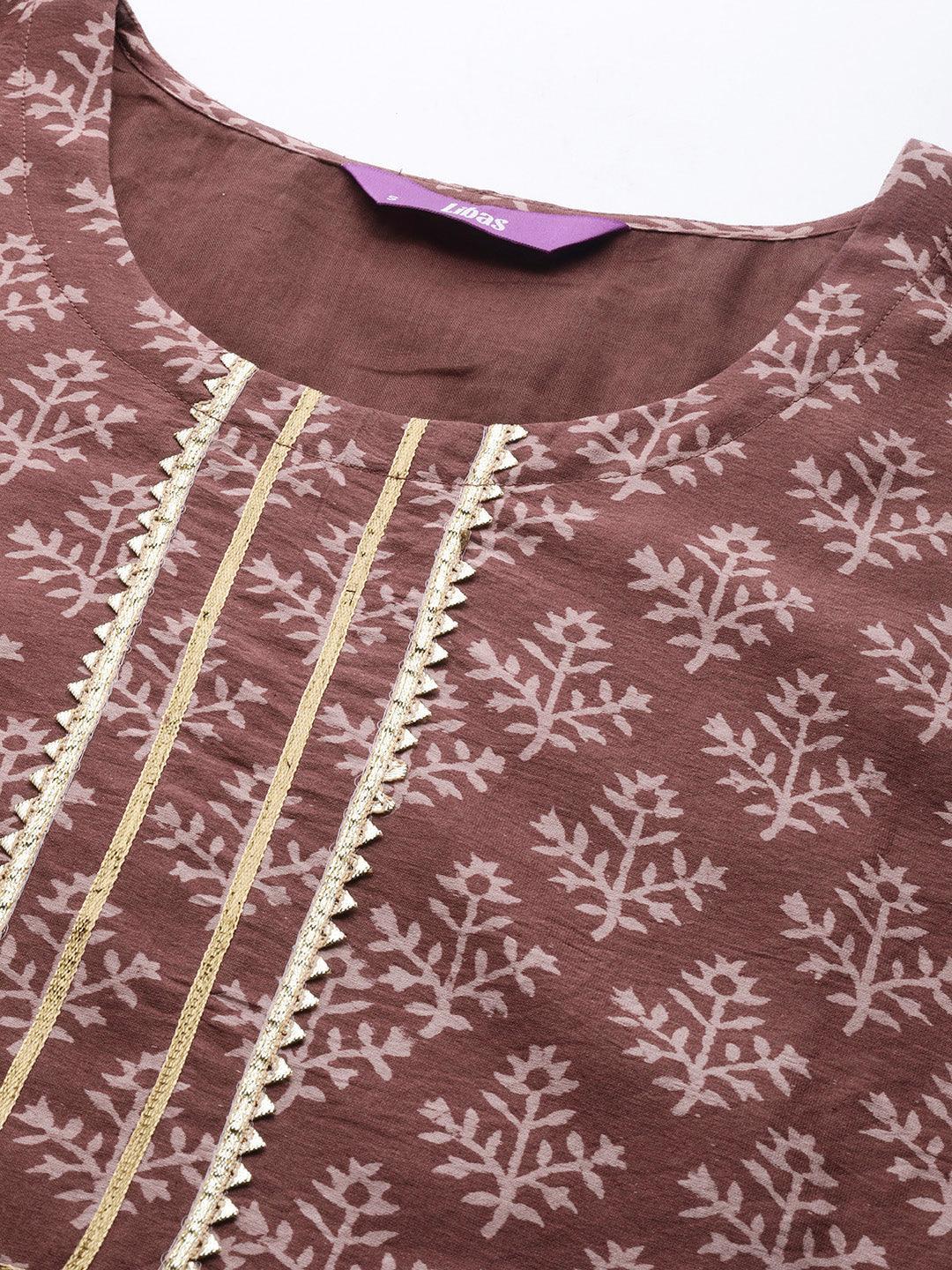 Brown Printed Chanderi Silk Suit Set - ShopLibas