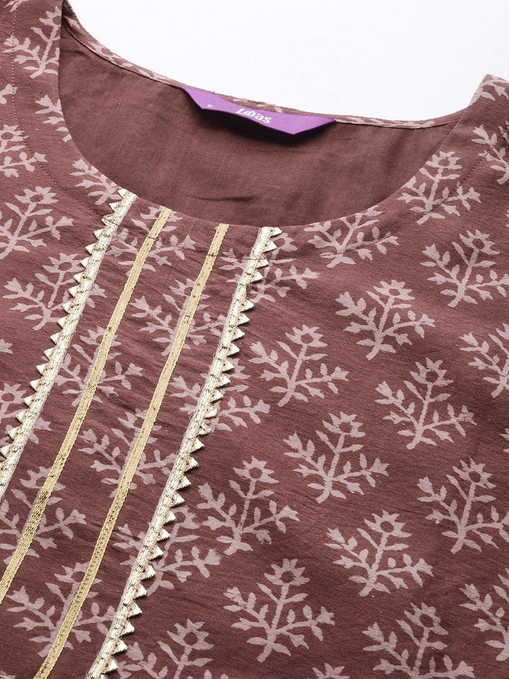 Brown Printed Chanderi Silk Suit Set - ShopLibas