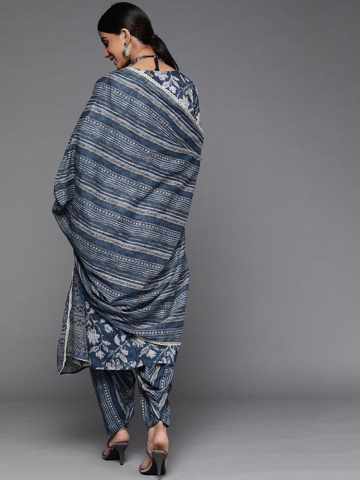 Blue Printed Cotton Suit Set - ShopLibas