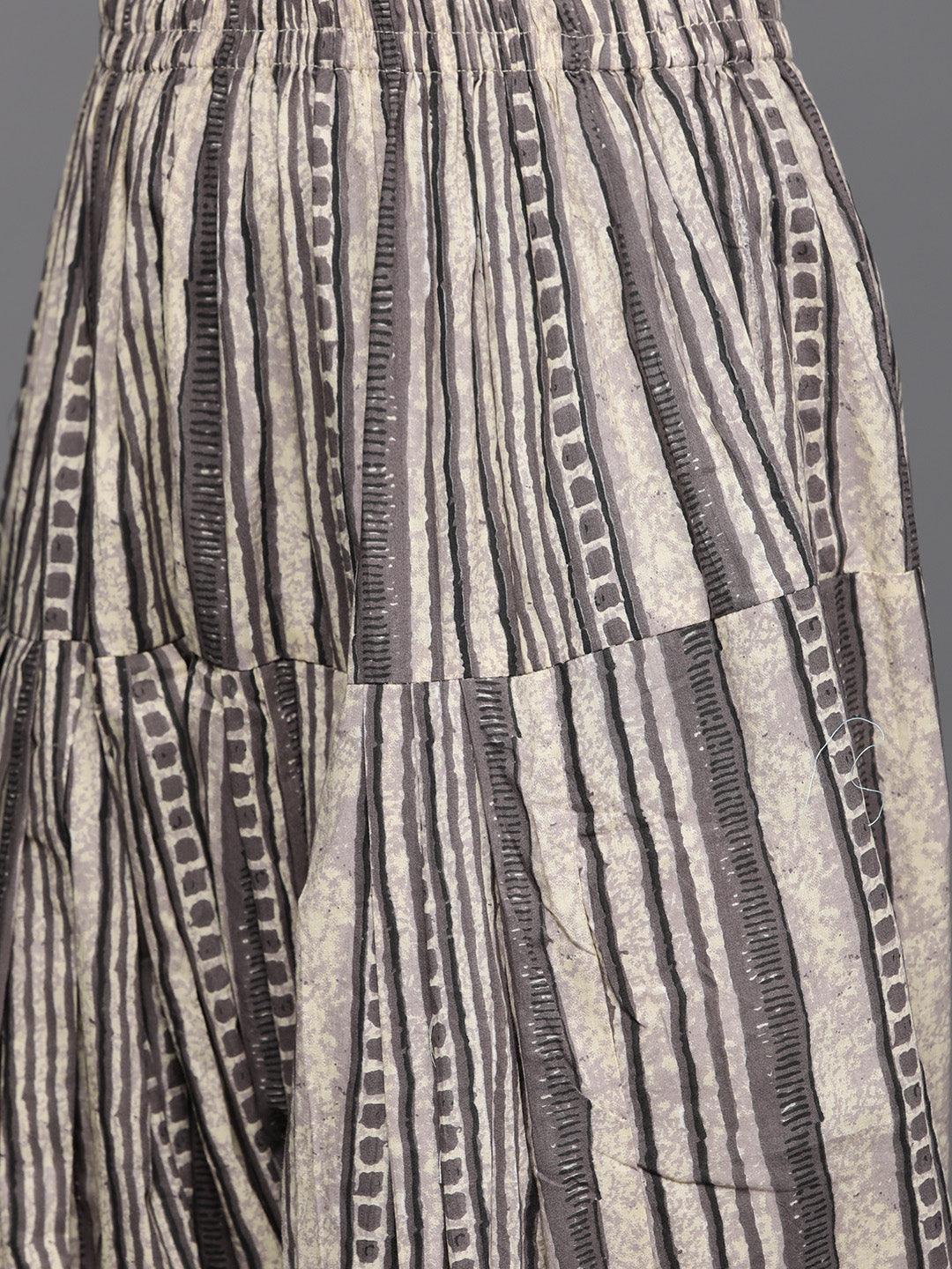 Taupe Printed Cotton Suit Set - ShopLibas