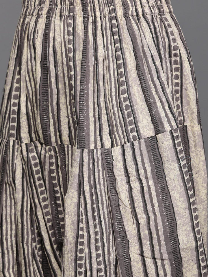 Taupe Printed Cotton Suit Set - ShopLibas