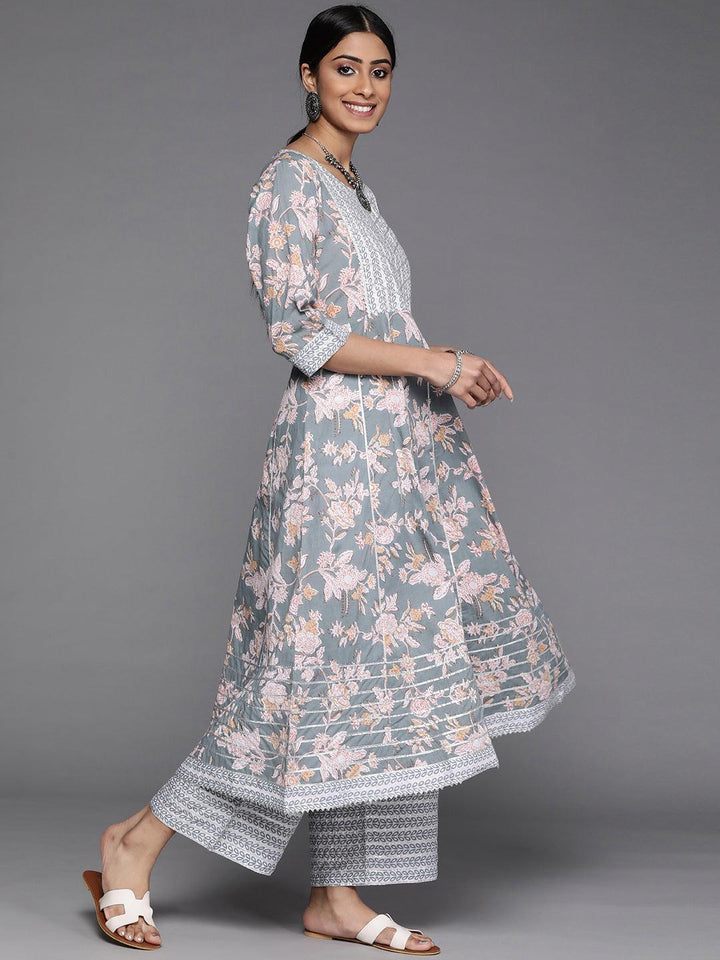 Grey Printed Cotton Suit Set - ShopLibas