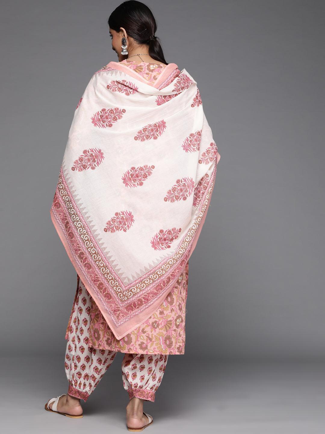 Peach Printed Cotton Suit Set - ShopLibas