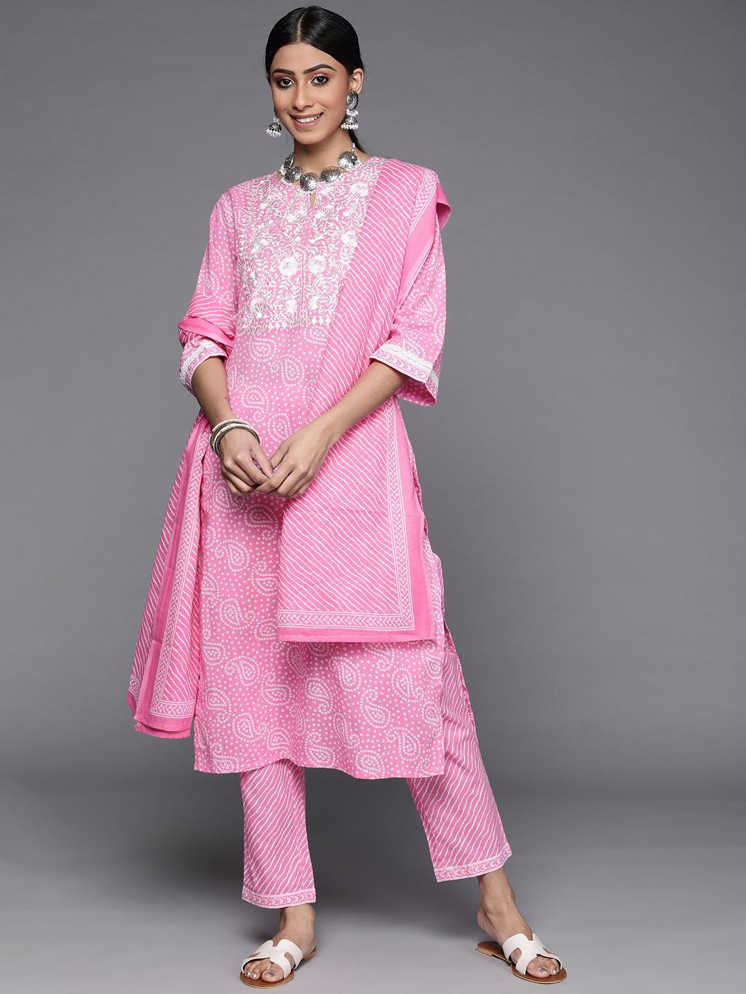 Pink Printed Cotton Suit Set - ShopLibas 