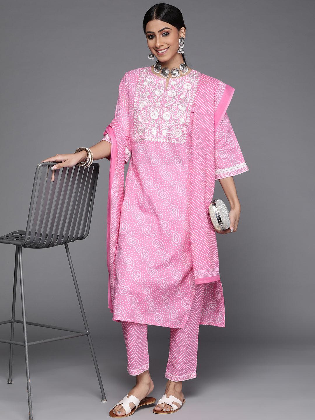 Pink Printed Cotton Suit Set - ShopLibas 
