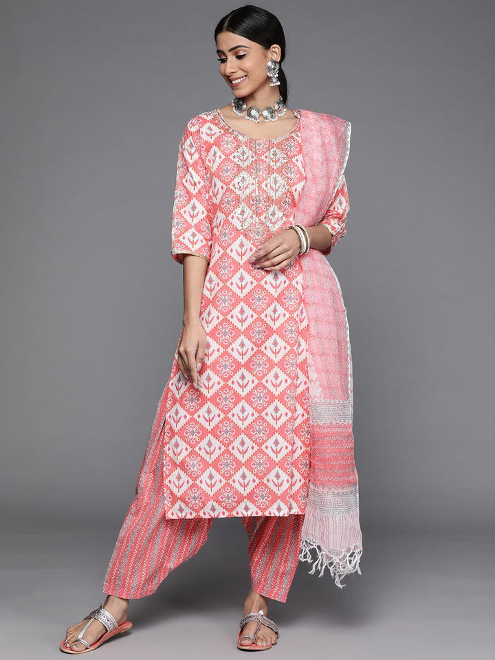 Pink Printed Cotton Suit Set - ShopLibas