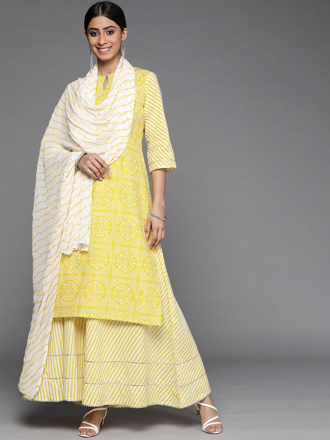 Yellow Printed Cotton Suit Set - ShopLibas