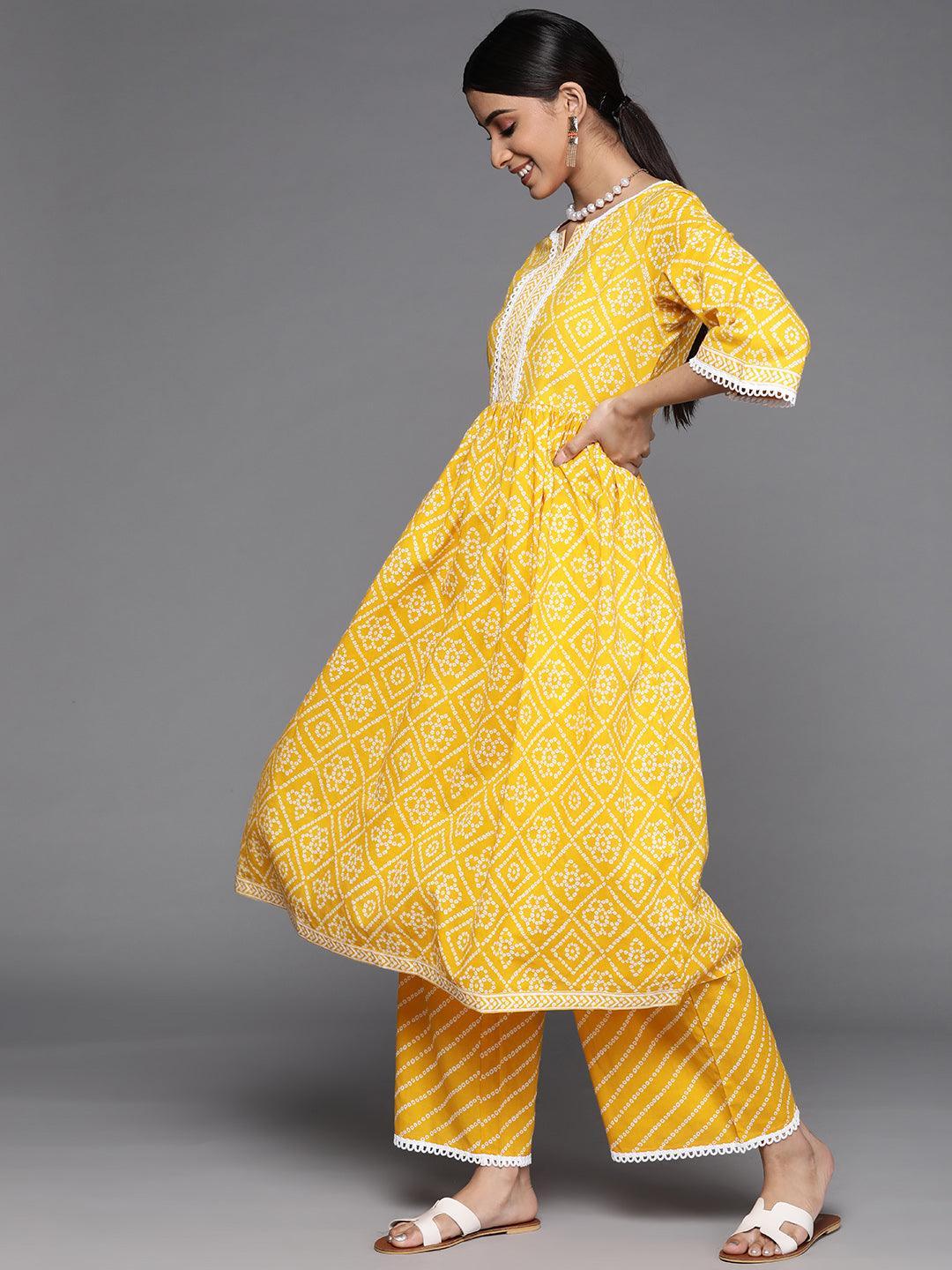 Yellow Printed Cotton Suit Set - ShopLibas