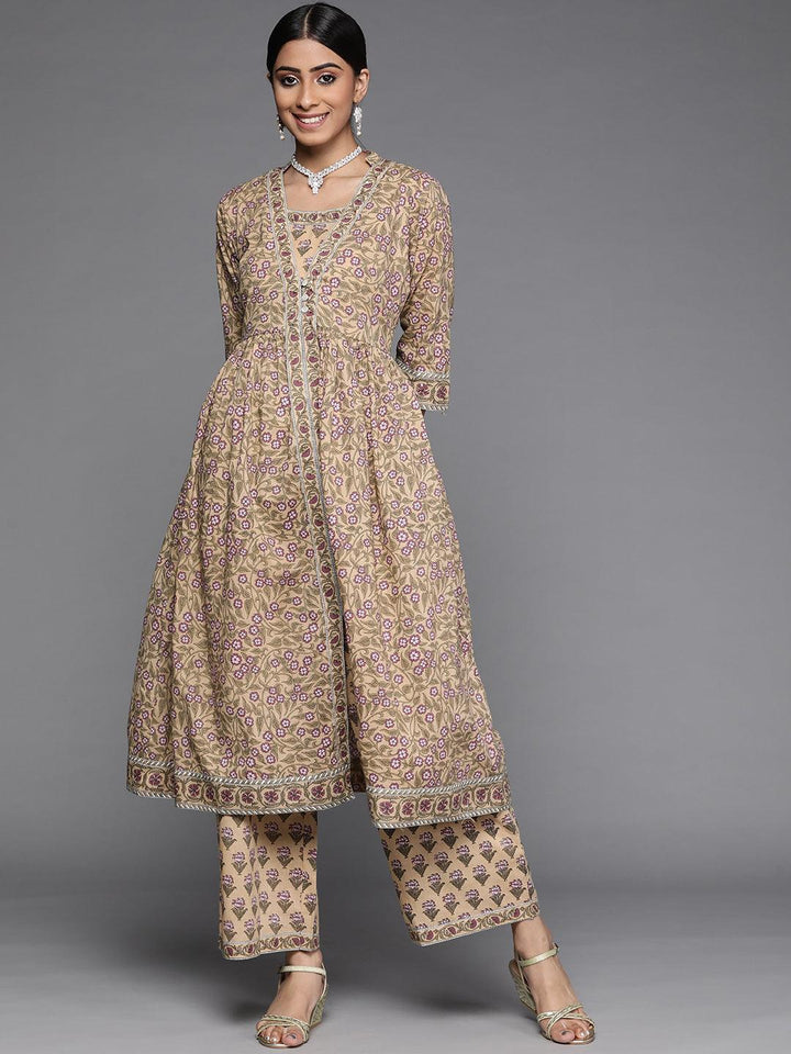 Beige Printed Cotton Kurta Set - ShopLibas