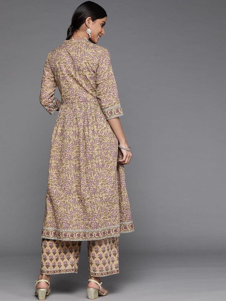 Beige Printed Cotton Kurta Set - ShopLibas