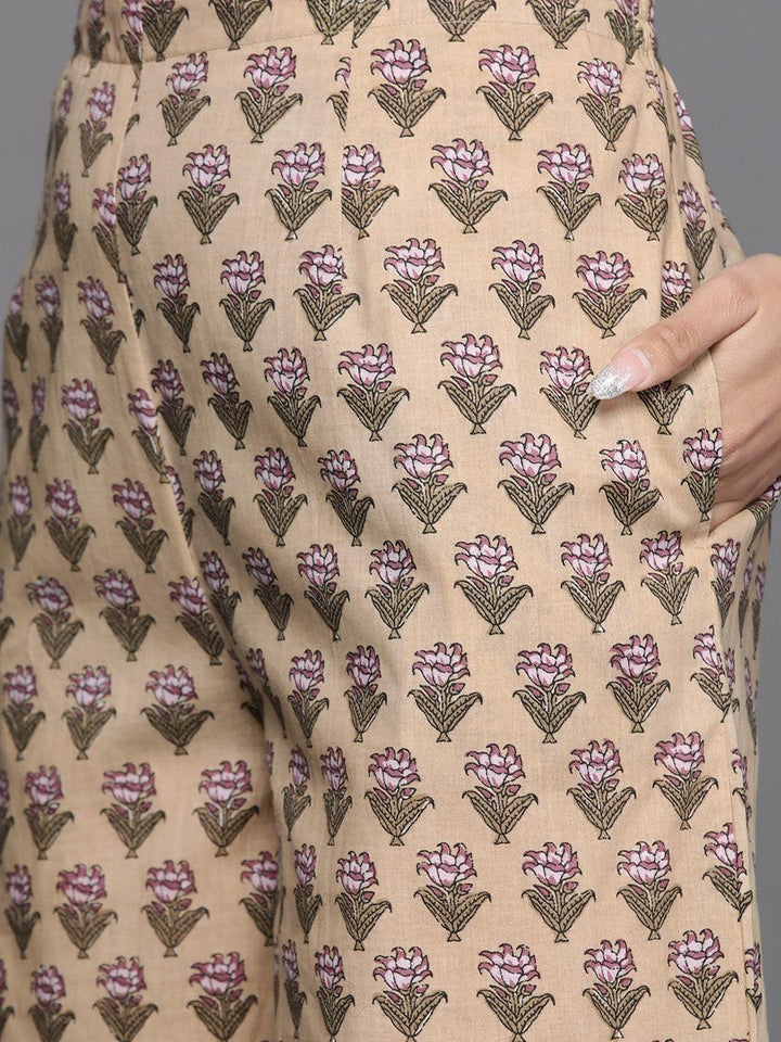 Beige Printed Cotton Kurta Set - ShopLibas