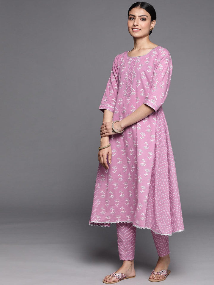 Lavender Printed Cotton Suit Set - ShopLibas