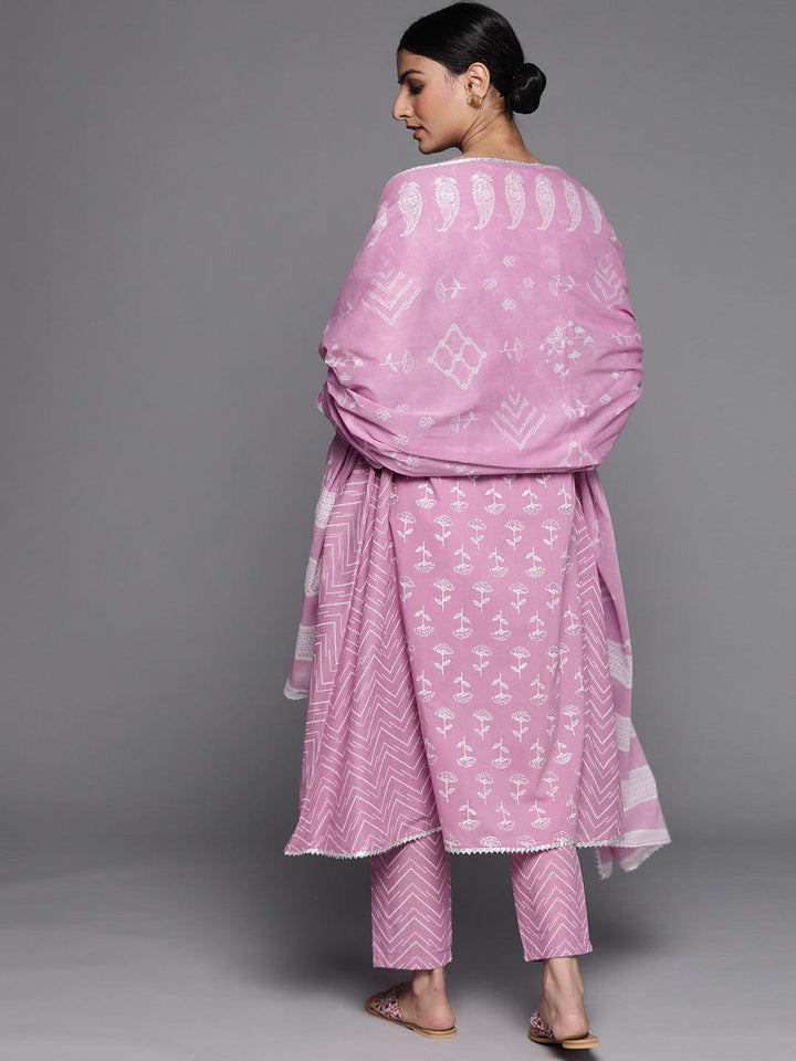 Lavender Printed Cotton Suit Set - ShopLibas