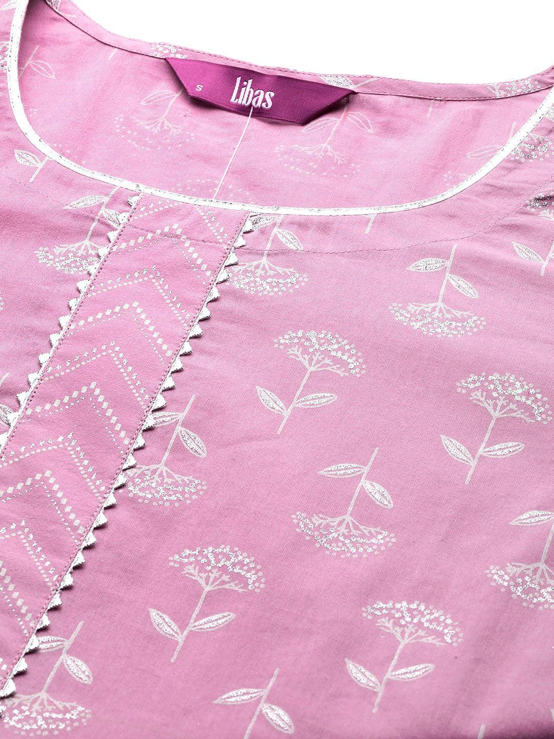 Lavender Printed Cotton Suit Set - ShopLibas