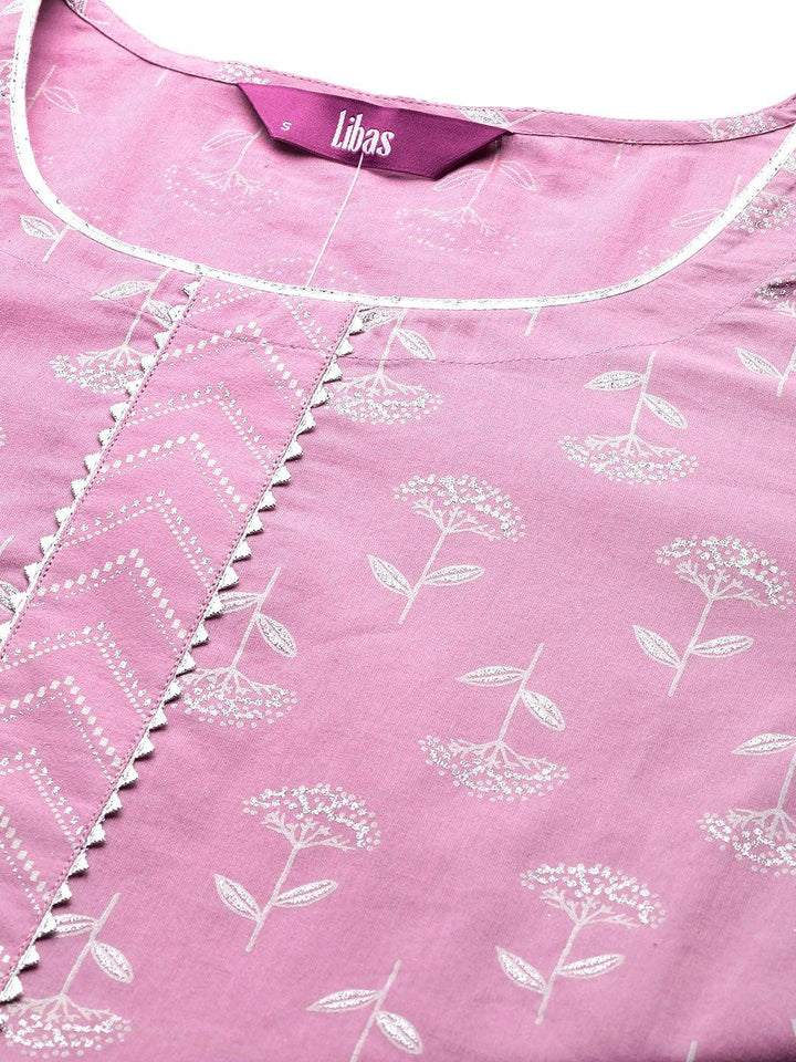Lavender Printed Cotton Suit Set - ShopLibas