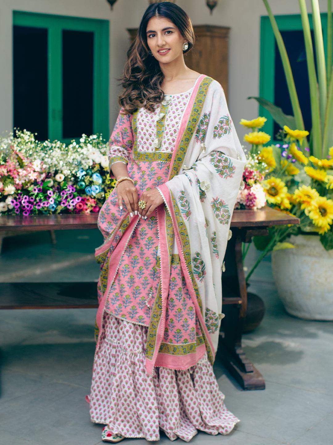 Pink Printed Cotton Suit Set - ShopLibas