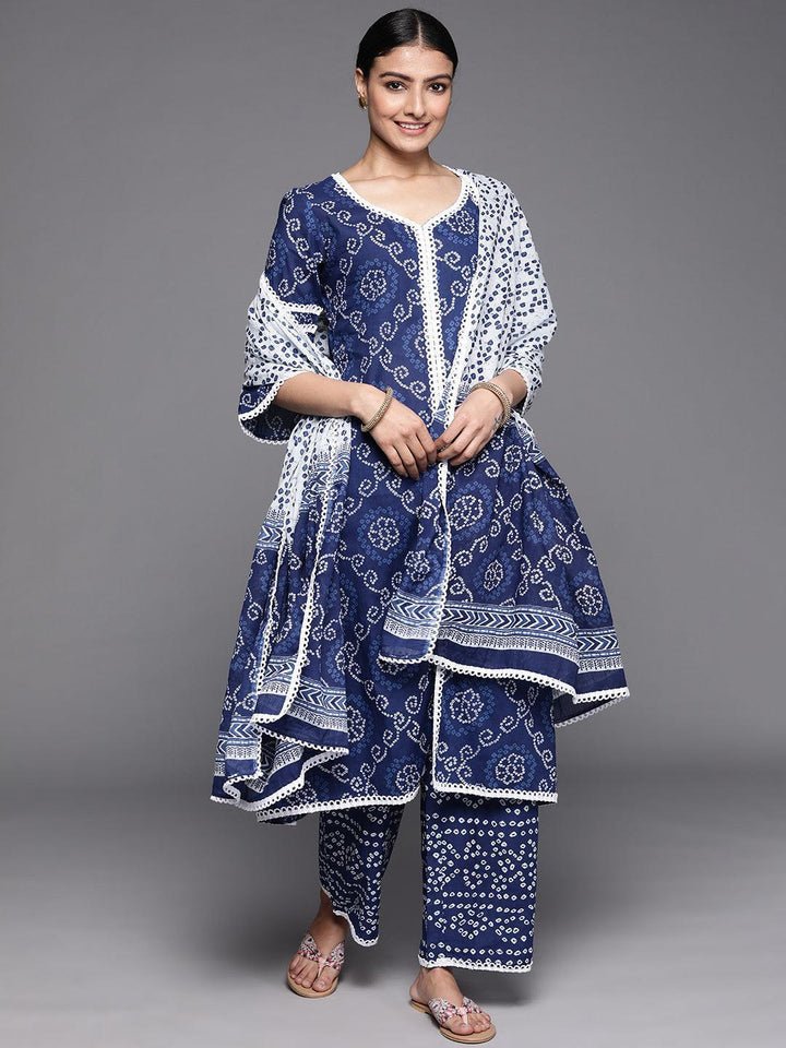 Blue Printed Cotton Suit Set - ShopLibas