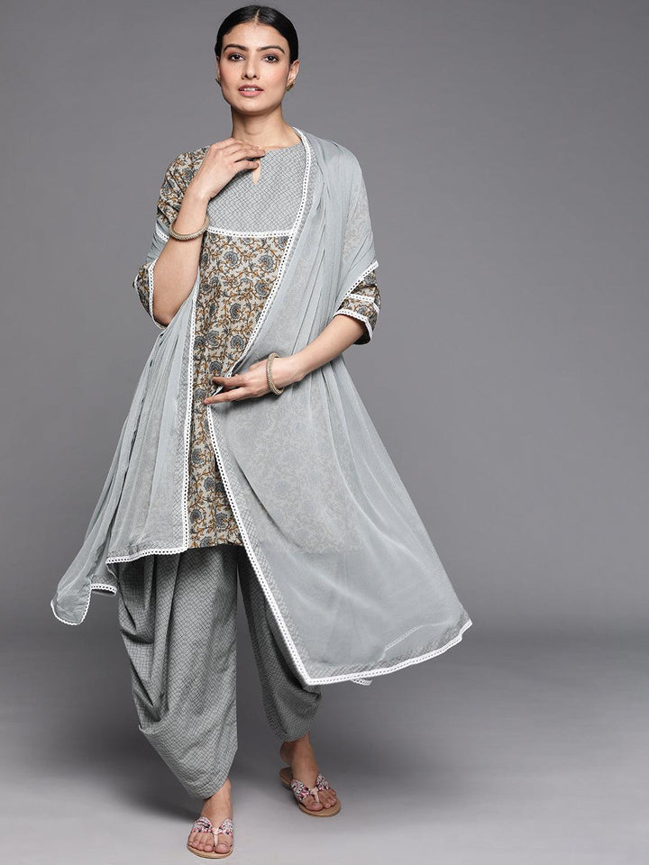 Grey Printed Cotton Suit Set - ShopLibas