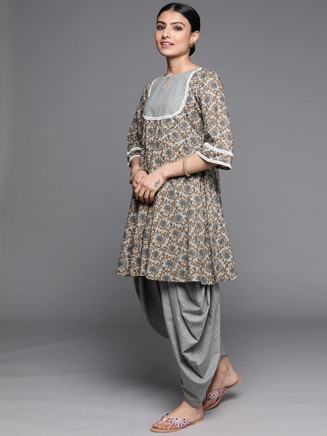 Grey Printed Cotton Suit Set - ShopLibas