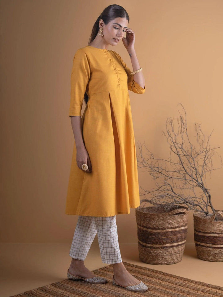 Mustard Solid Cotton Kurta - ShopLibas