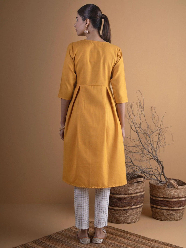 Mustard Solid Cotton Kurta - ShopLibas