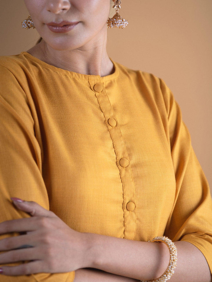 Mustard Solid Cotton Kurta - ShopLibas
