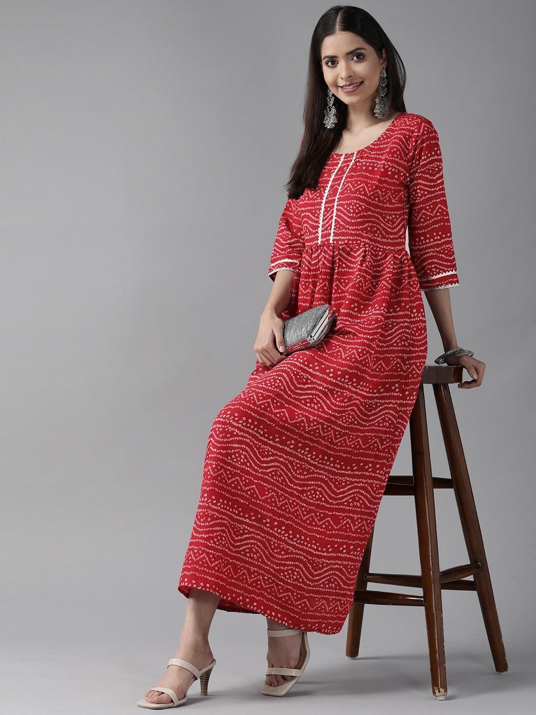 Maroon Printed Silk Blend Maxi Dress - ShopLibas