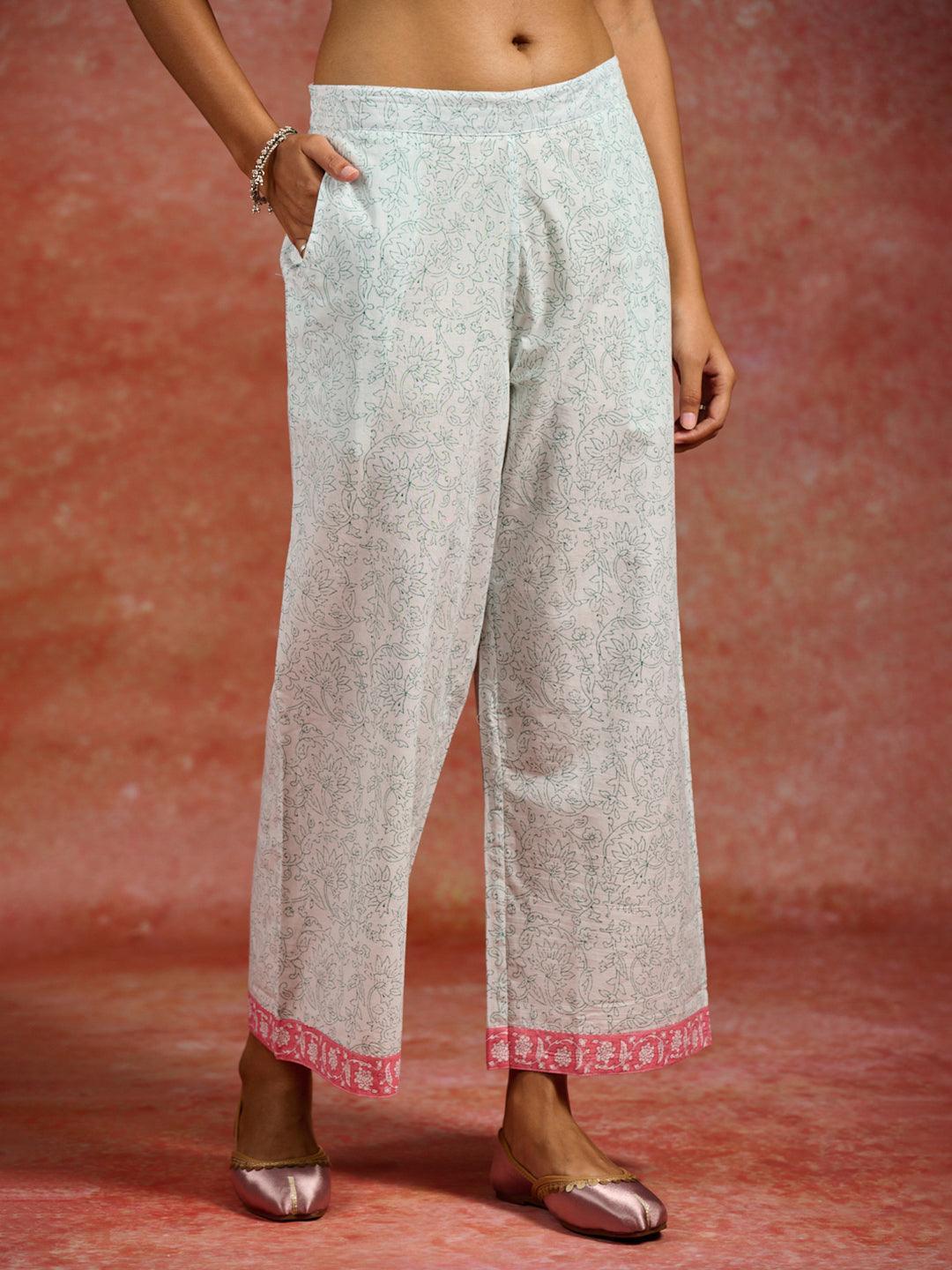 Peach Printed Cotton A-Line Kurta With Palazzos & Dupatta - ShopLibas 